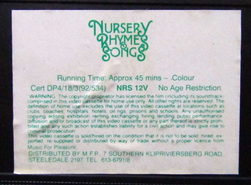 Nursery Rhymes & Songs - VHS Video Tape (1992)