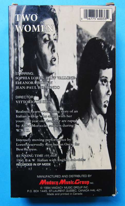 Two Women - Sophia Loren - Movie VHS Tape (1994)