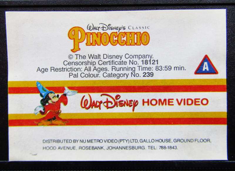 Pinocchio - Walt Disney VHS Tape