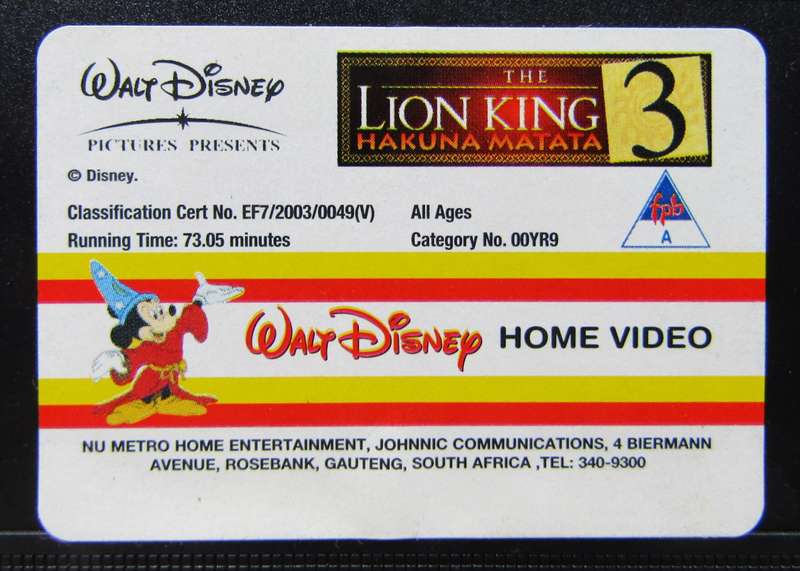 The Lion King 3 - Movie VHS Tape (2003)
