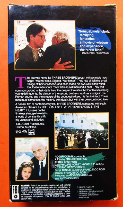 Three Brothers - Movie VHS Tape (1987)