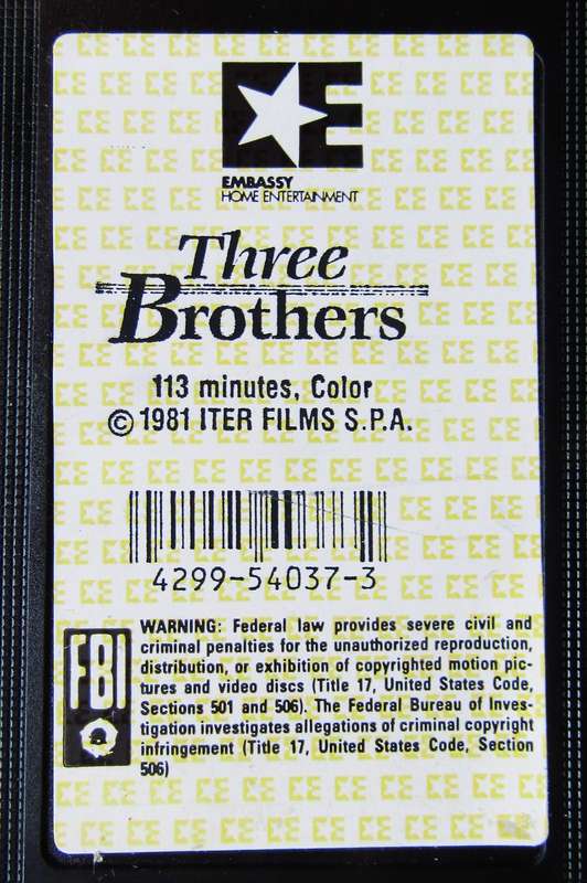 Three Brothers - Movie VHS Tape (1987)