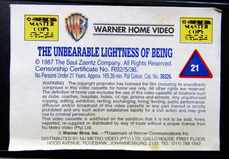The Unbearable Lightness of Being - Movie VHS Tape (1987)