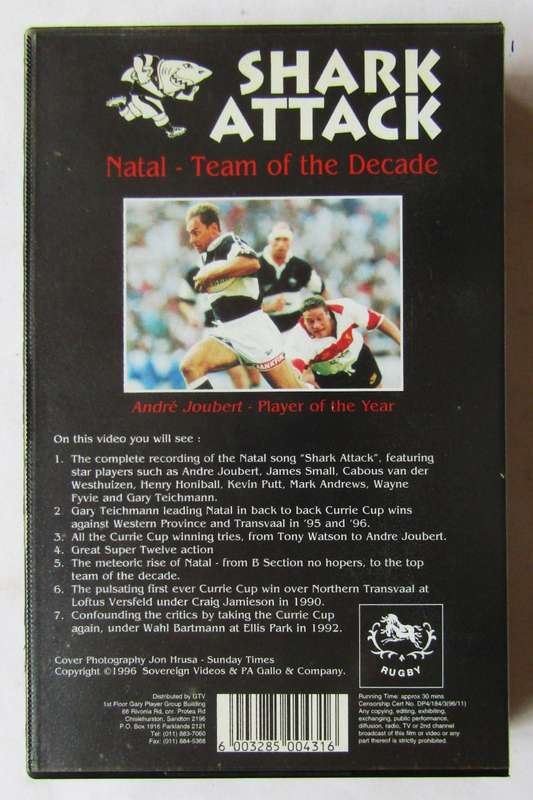 Shark Attack - Natal Rugby VHS Video Tape (1996)