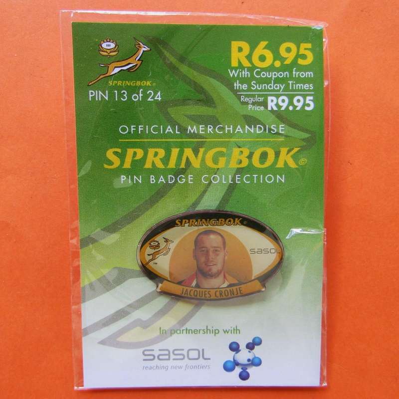 Jacques Cronje Springbok Rugby Pin Badge