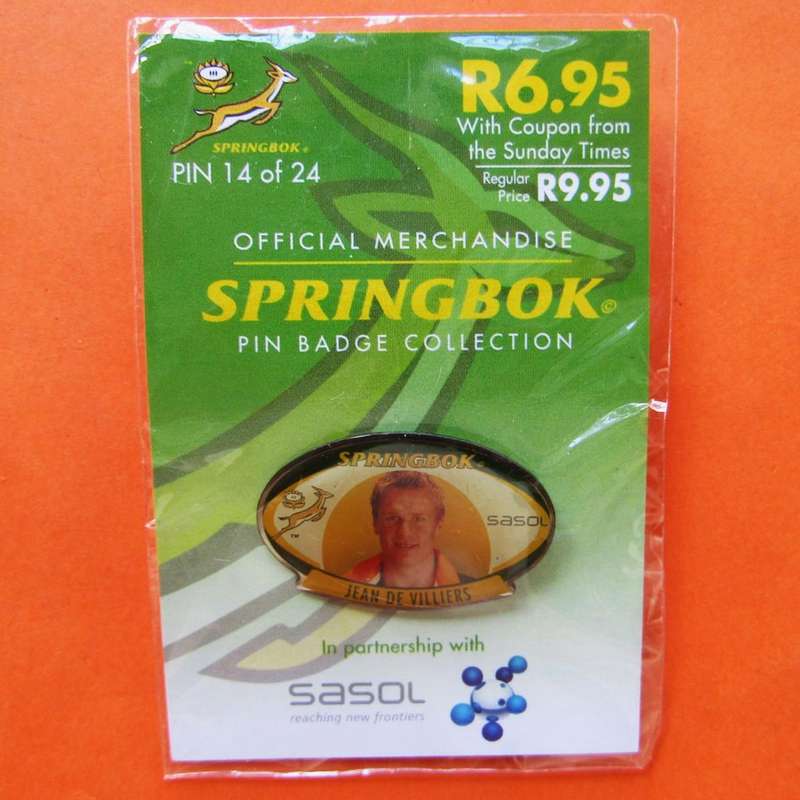 Jean de Villiers Springbok Rugby Pin Badge