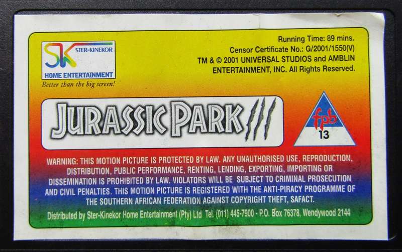 Jurassic Park III - Movie VHS Tape (2001)