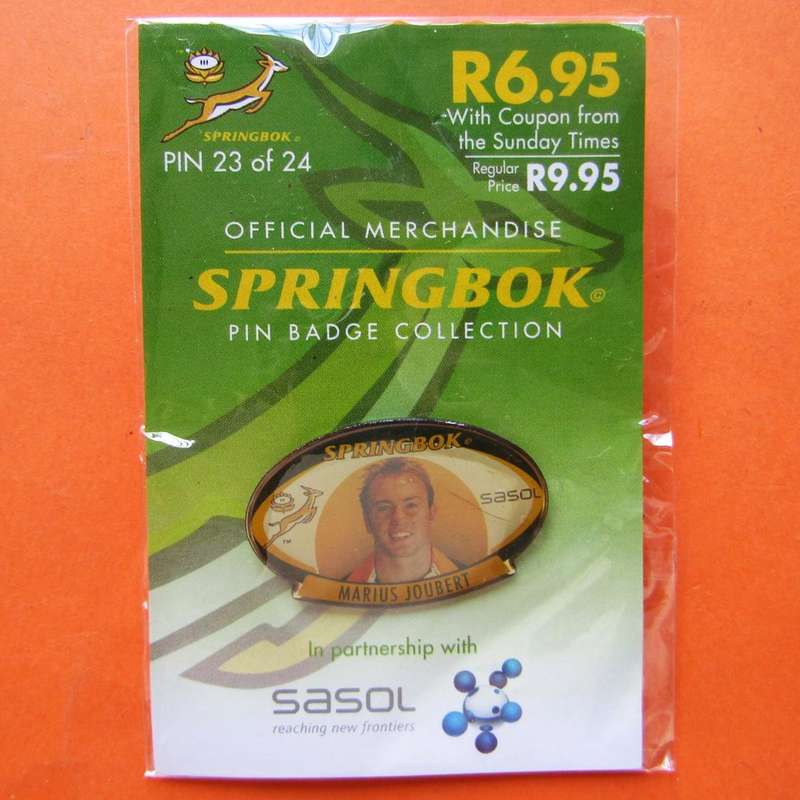 Marius Joubert Springbok Rugby Pin Badge