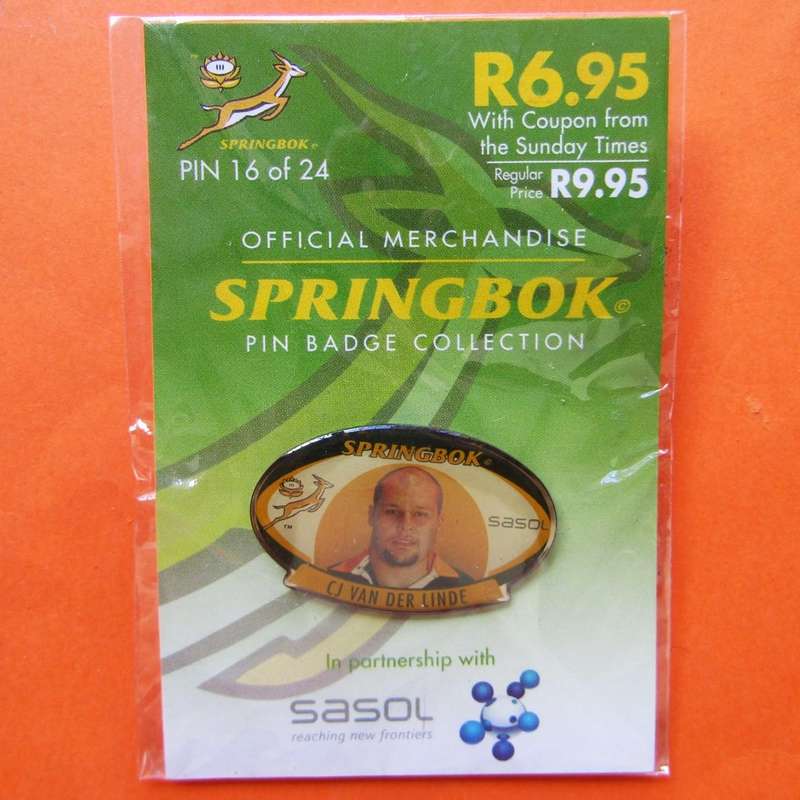 CJ van der Linde Springbok Rugby Pin Badge
