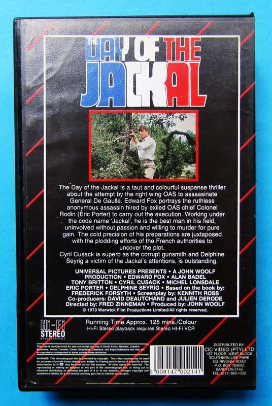 The Day of the Jackal - Spy Movie VHS Tape (1982)
