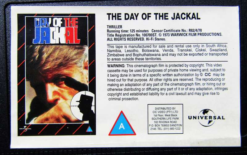 The Day of the Jackal - Spy Movie VHS Tape (1982)