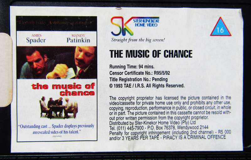 The Music of Chance - James Spader - Movie VHS Tape (1993)