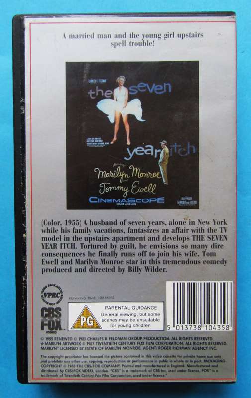 The Seven Year Itch - Marilyn Monroe - Movie VHS Tape (1988)