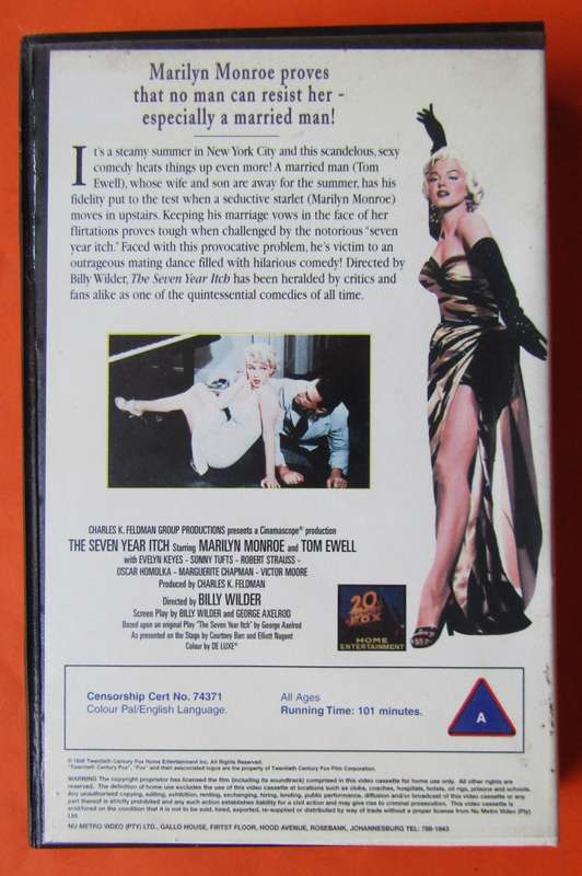 The Seven Year Itch - Marilyn Monroe - Movie VHS Tape (1996)