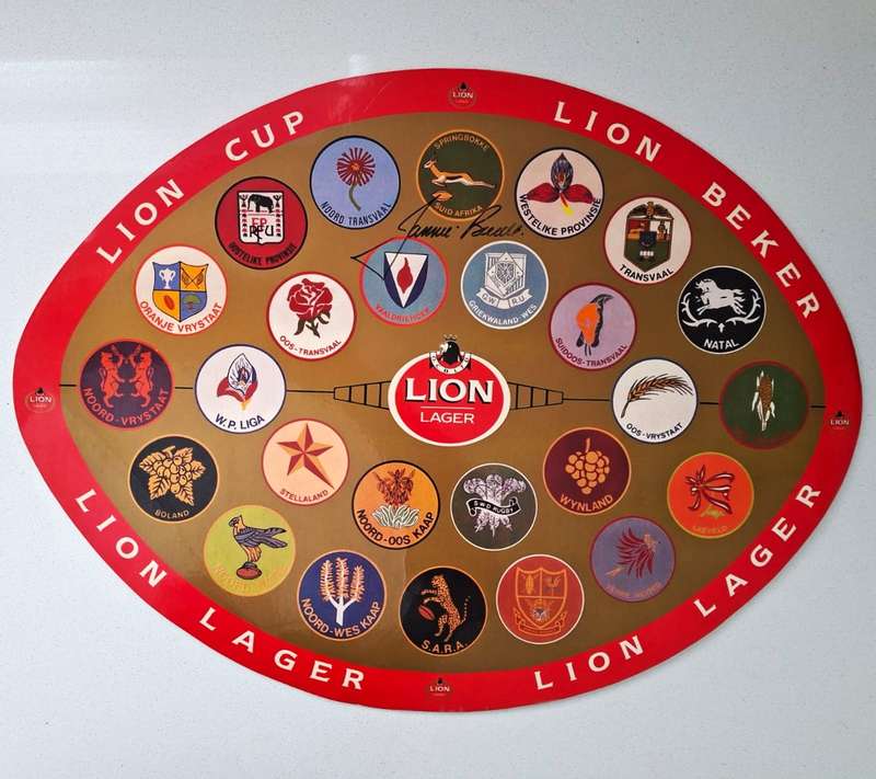 Old Lion Cup Rugby Display - Signed by Jannie Breedt