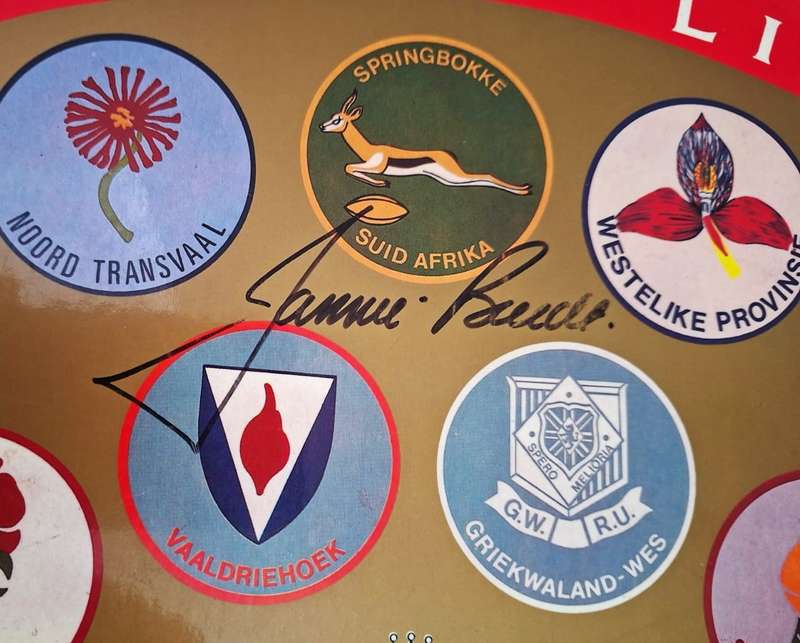 Old Lion Cup Rugby Display - Signed by Jannie Breedt