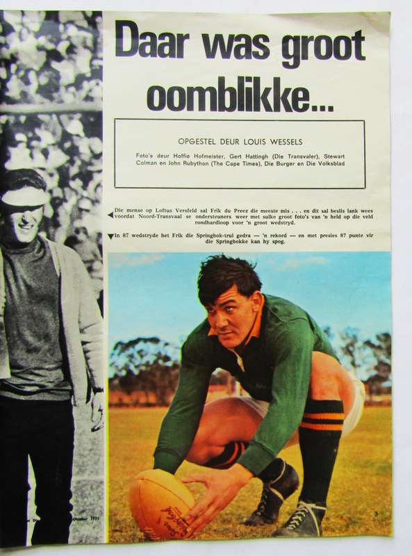 1971 Frik Du Preez Springbok Rugby Player Booklet