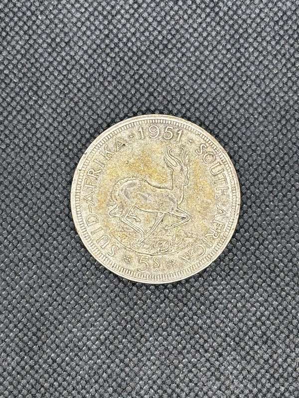 1951 South African 5 Shillings piece featuring King George VI.