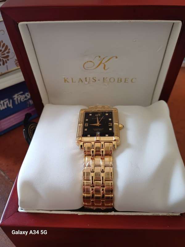 Watch - Klaus kobec Swiss movement gold plated black face watch with diamantes. I 40mm x 44mm #ML...