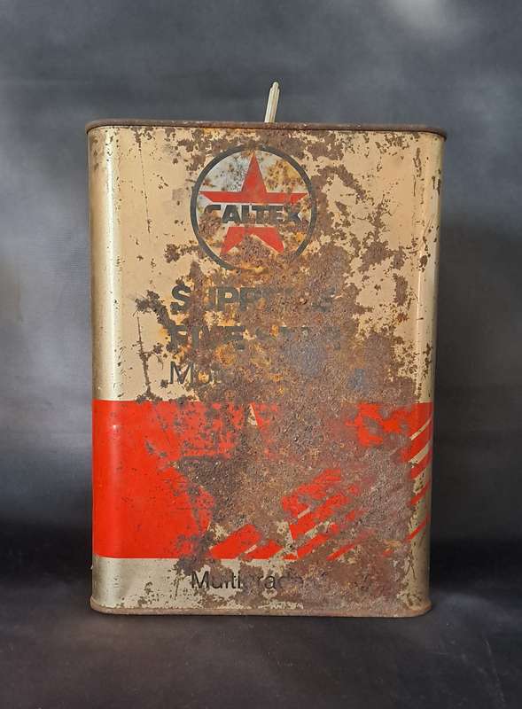 Vintage 4L Caltex SAE 25W-50 Supreme Vyfster Motor Olie Meergraad