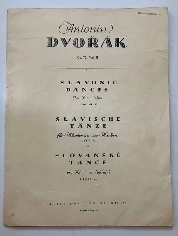 Antonin DVORAK Op. 72 Vol II - Vintage Music Score for Piano Duet