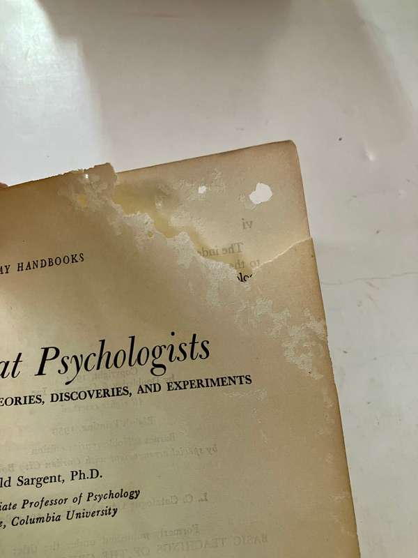 Great Psychologists - S Stansfeld Sargent. Softcover, 1st Ed. 8th Pr. 1959
