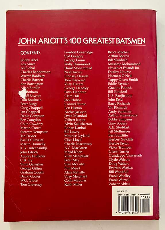 100 Greatest Batsmen - John Arlott. Softcover, 2nd Ed. 1989