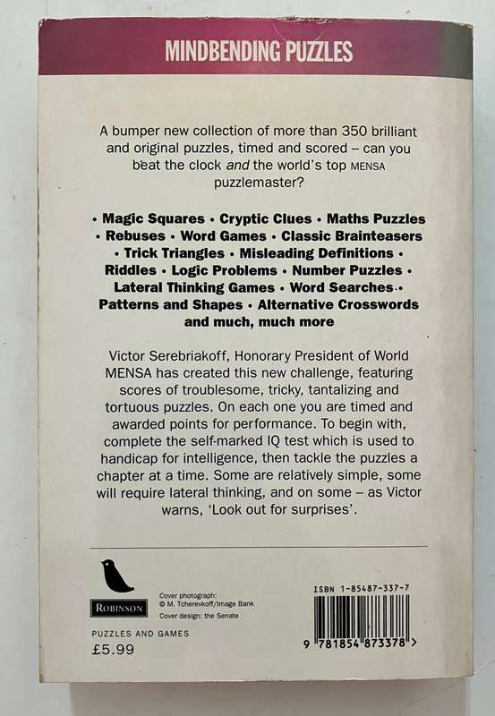The Mammoth Book of Mindbending Puzzles - Victor Serebriakoff. Softcover, 1995