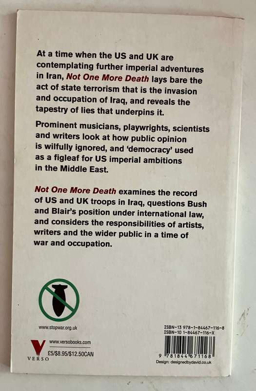 Not One More Death - Brian Eno, Harold Pinter, and others. Softcover, 1st Ed. 2006