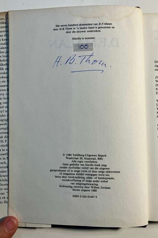 DF Malan - HB Thom. GETEKENDE, beperkte-oplaag, luukse band met sj, 1e Uitg. 1980