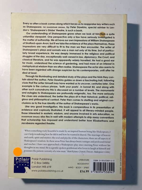 The Shakespeare Enigma - Peter Dawkins. Softcover, 2004