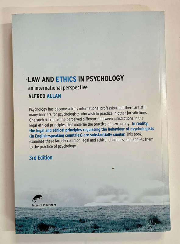 Law and Ethics in Psychology: An International Perspective - A Allan. Softcover. RARE. 3rd Ed. 2016