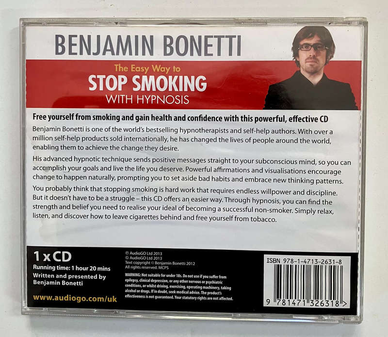 The Easy Way To Stop Smoking With Hypnosis - Benjamin Bonetti. CD (Audiobook). 2013