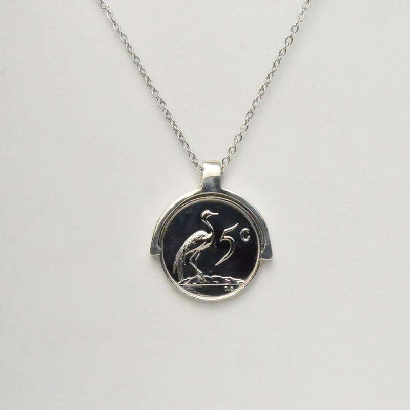 South African 5 Cent Silver Coin Pendant Necklace