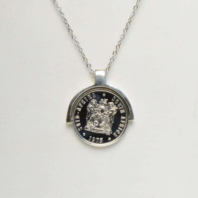 South African 5 Cent Silver Coin Pendant Necklace