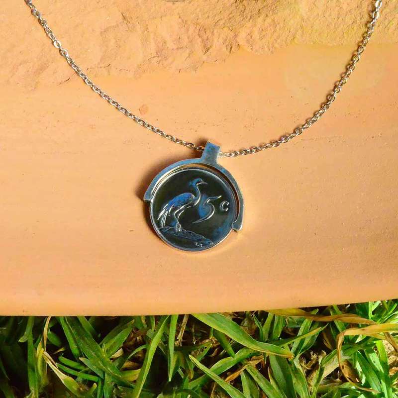 South African 5 Cent Silver Coin Pendant Necklace