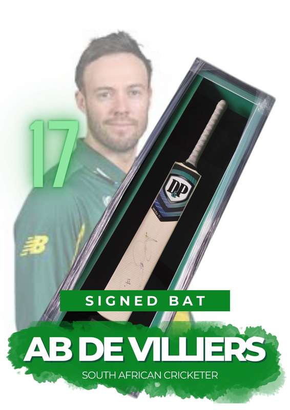AB De Villiers Signed and Framed Cricket Bat