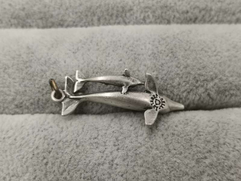 925Silver: Dolphin Pendant ( Loop is Brass) - Size 30x7mm
