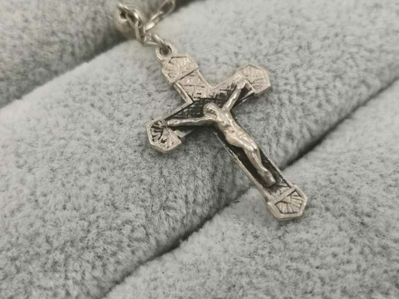 925Silver: Rosary Cross Necklace - Length 57cm / 47 cm