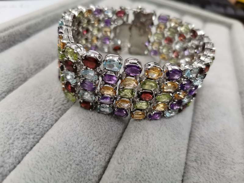 For Danie - Sterling Silver: Bracelet Decorated with Colorful Stones - Size 18.5cm/2.5cm