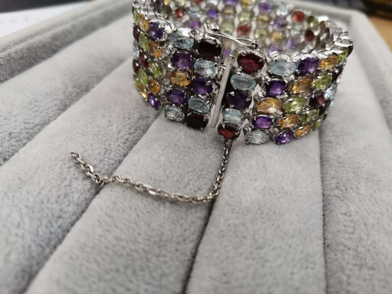 For Danie - Sterling Silver: Bracelet Decorated with Colorful Stones - Size 18.5cm/2.5cm