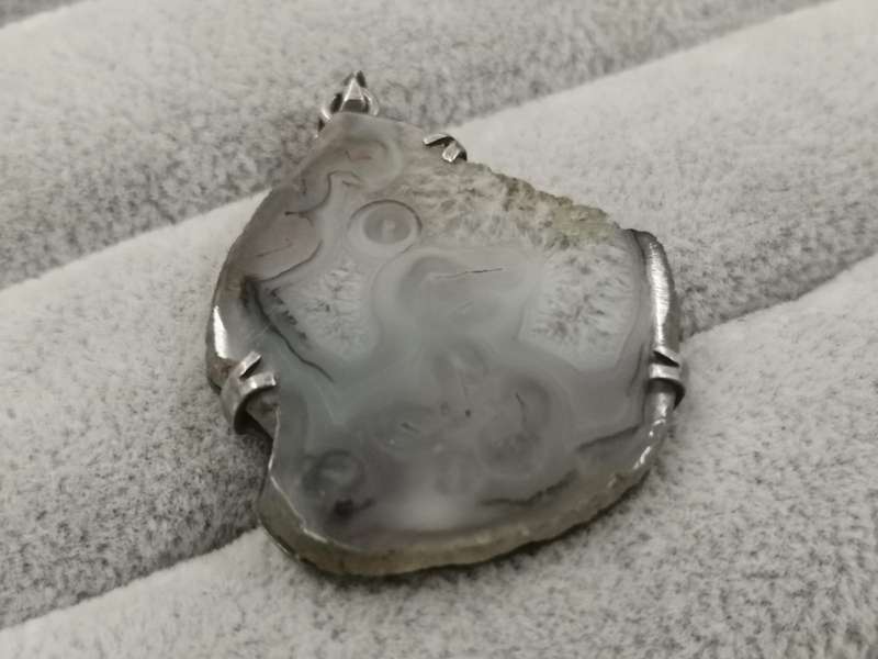 925Silver: Agate Pendant - Size 36x30mm