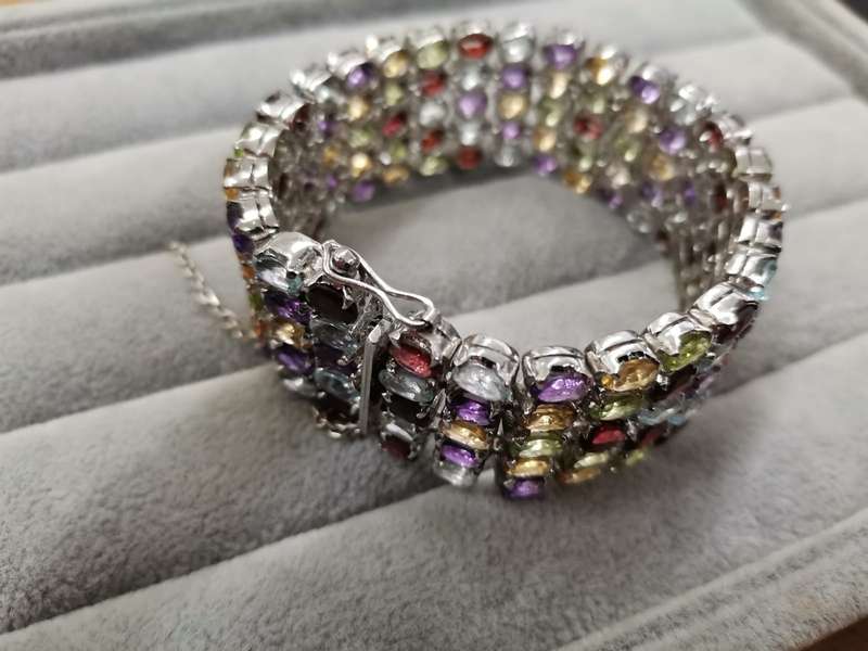 For Danie - Sterling Silver: Bracelet Decorated with Colorful Stones - Size 18.5cm/2.5cm