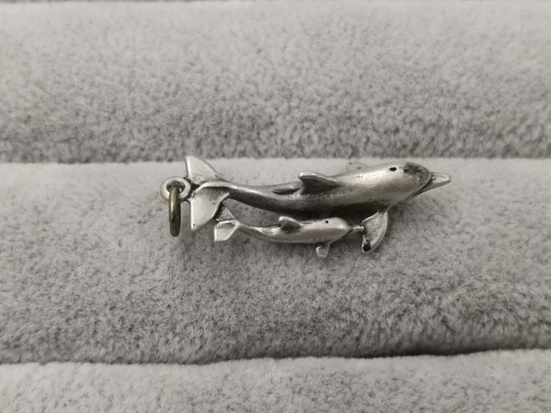 925Silver: Dolphin Pendant ( Loop is Brass) - Size 30x7mm