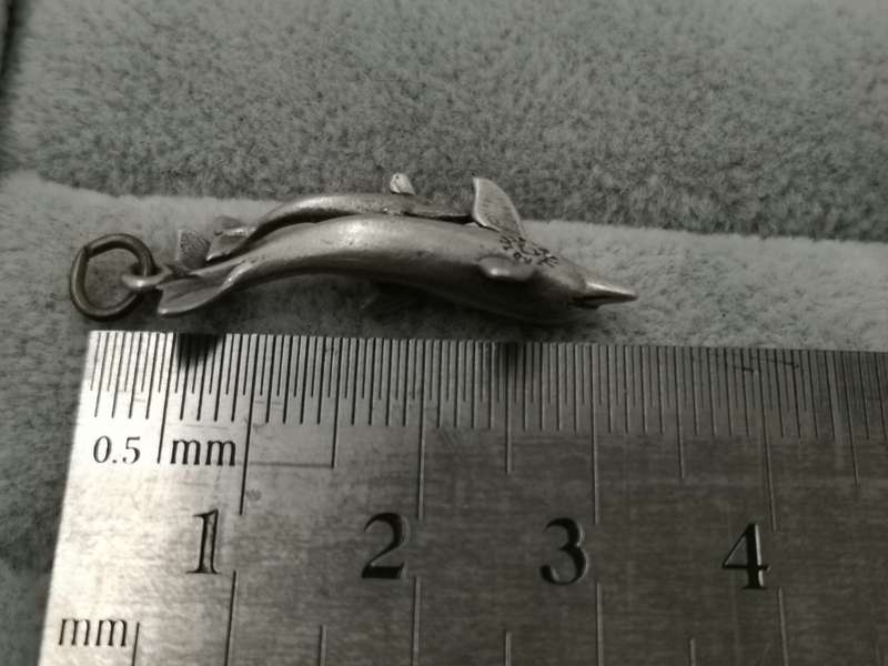 925Silver: Dolphin Pendant ( Loop is Brass) - Size 30x7mm