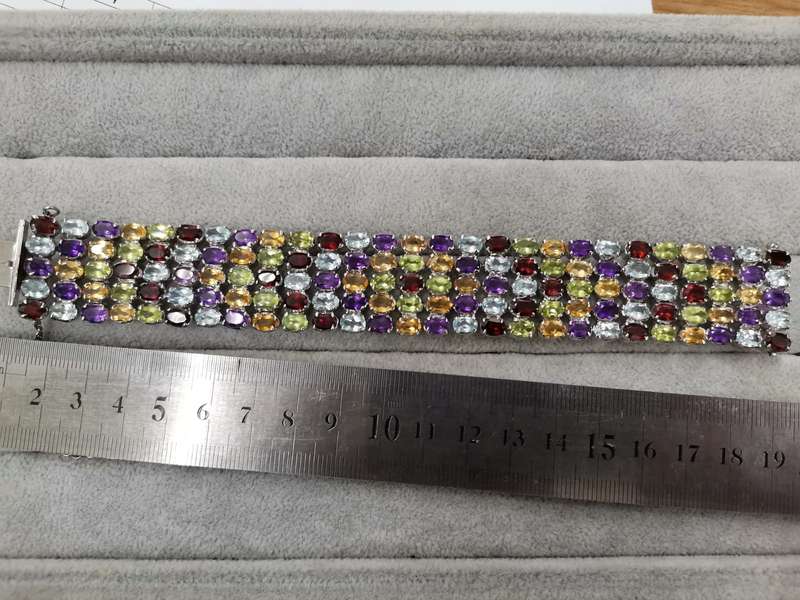 For Danie - Sterling Silver: Bracelet Decorated with Colorful Stones - Size 18.5cm/2.5cm
