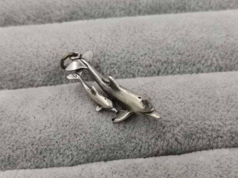 925Silver: Dolphin Pendant ( Loop is Brass) - Size 30x7mm