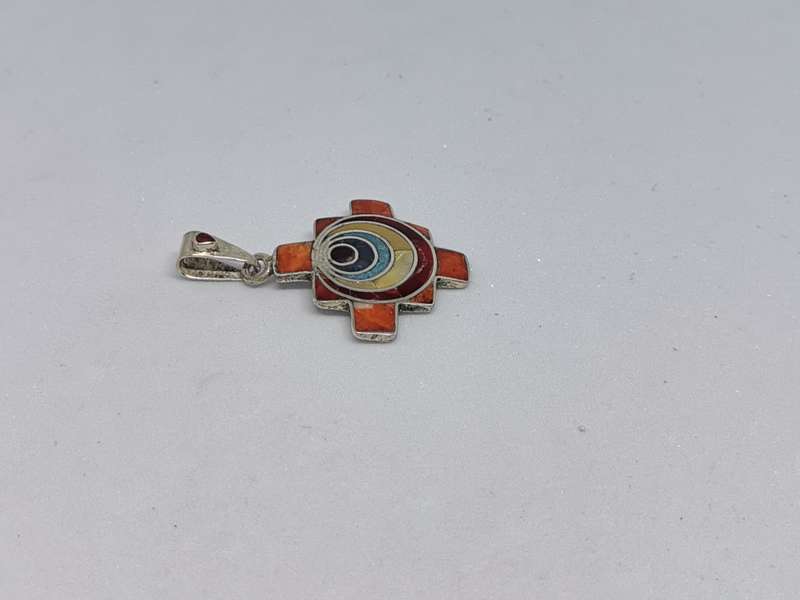 Chakana Cross with Stone Inlays Pendant