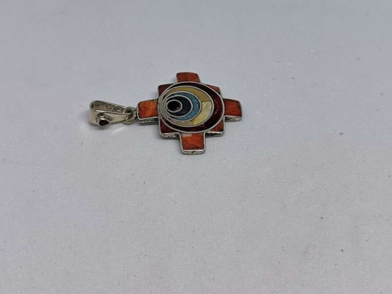 Chakana Cross with Stone Inlays Pendant