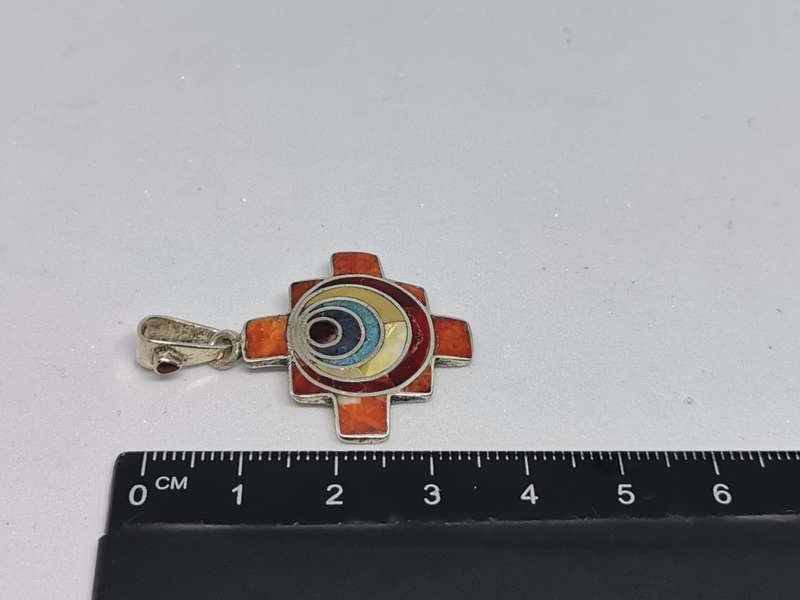 Chakana Cross with Stone Inlays Pendant